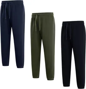 3 Pack of Jogger Mens Fleece Active Athletic Workout Sweatpants for Men Elastic Waist Drawstring