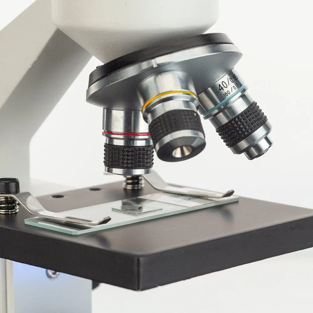 AmScope M102 Series Metal Frame Monocular Compound Microscope 40X-1000X Magnification with LED, Blank Slides and Experiment Cards