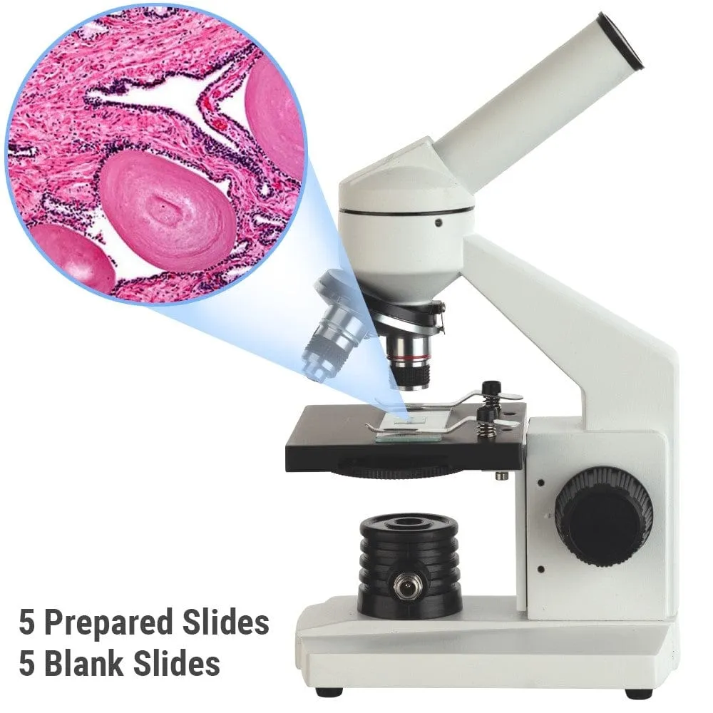 AmScope M102 Series Metal Frame Monocular Compound Microscope 40X-1000X Magnification with LED, Blank Slides and Experiment Cards