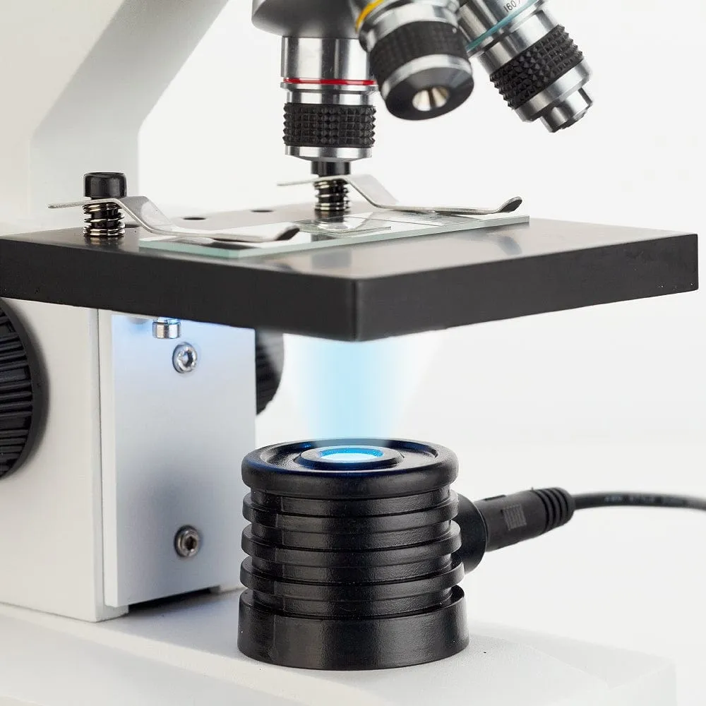 AmScope M102 Series Metal Frame Monocular Compound Microscope 40X-1000X Magnification with LED, Blank Slides and Experiment Cards