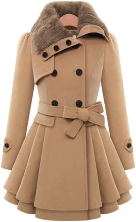 Andongnywell Women's Double Breasted Pea Coat Winter Mid-Long Trench Coat with Belt mid long tweed woollen Overcoats