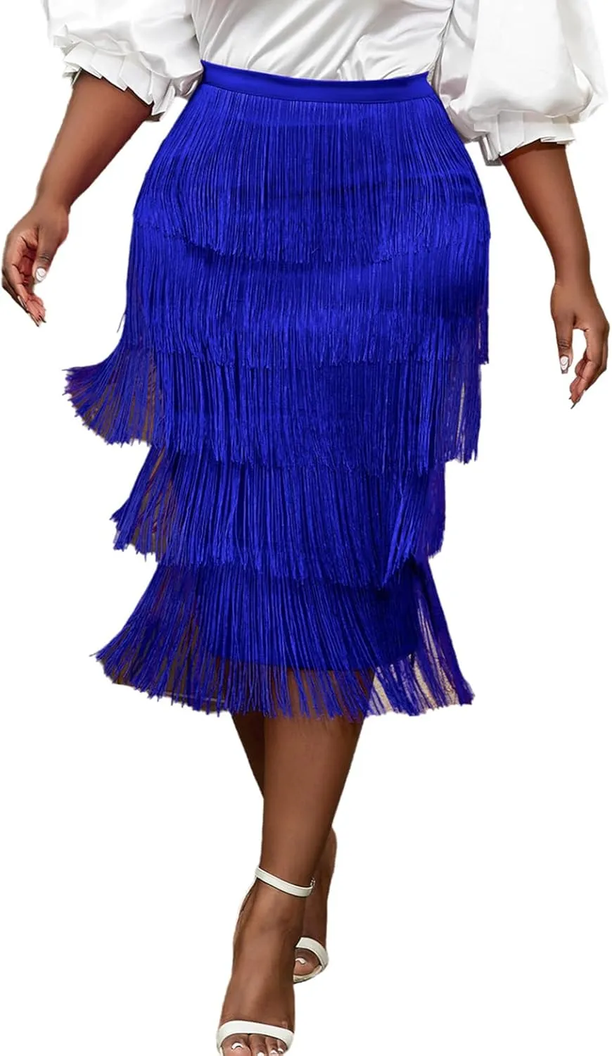 AOMEI Women's High Waist Fringe Tiered Bodycon Pencil Midi Skirt