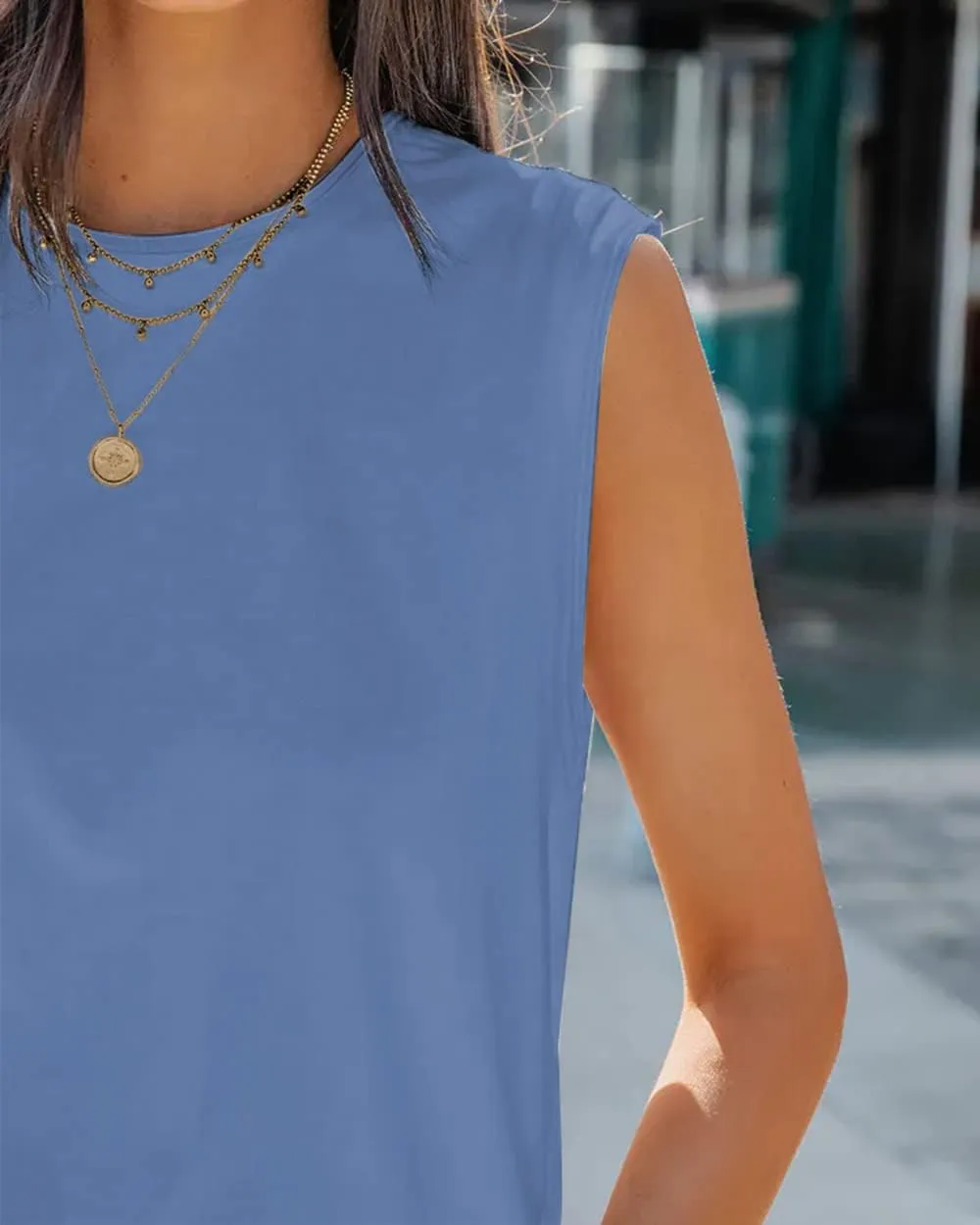 Aoysky Womens Tank Tops Crew Neck Solid Color Casual Loose Fit Summer Sleeveless Basic Tee Shirts Blouse