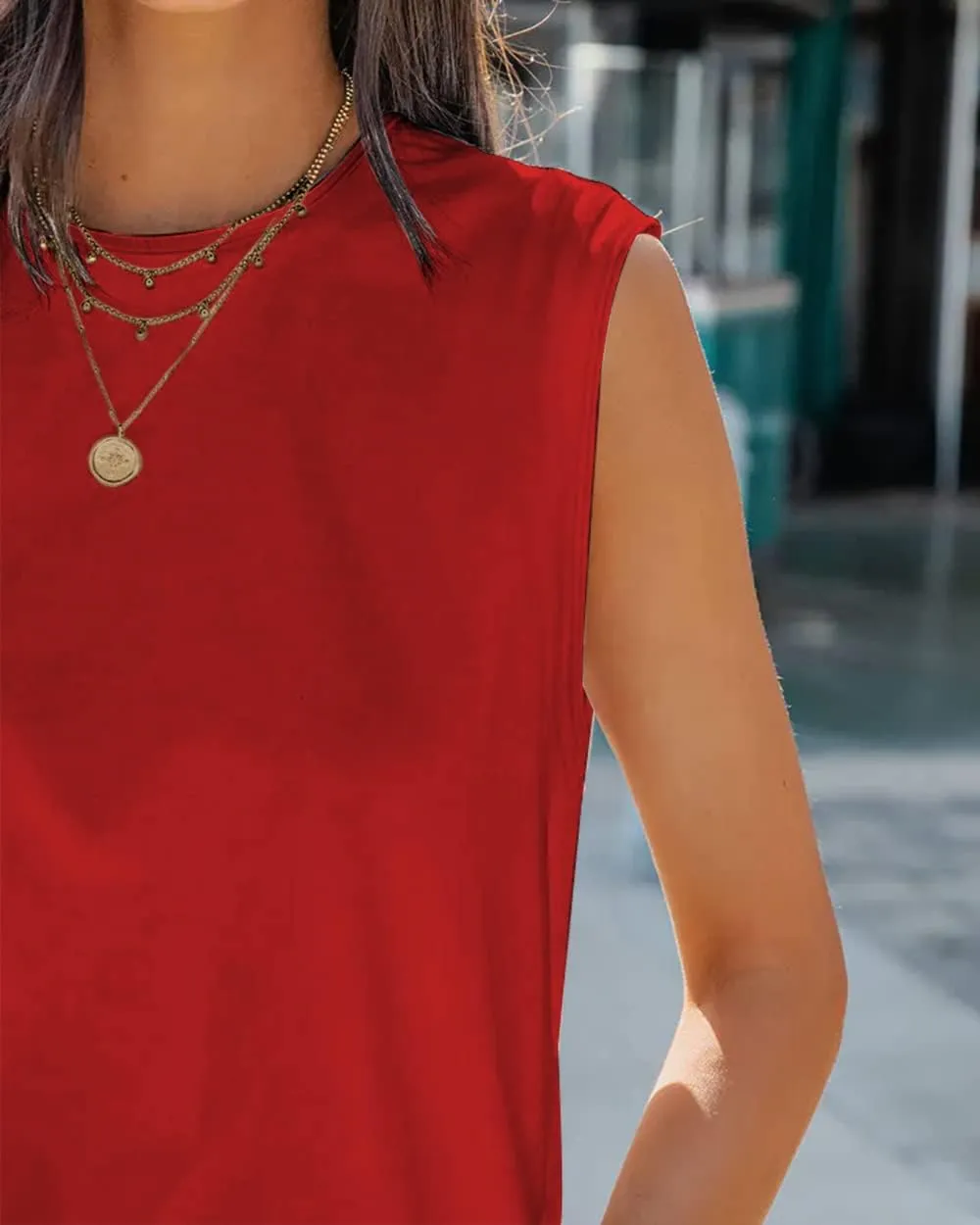 Aoysky Womens Tank Tops Crew Neck Solid Color Casual Loose Fit Summer Sleeveless Basic Tee Shirts Blouse