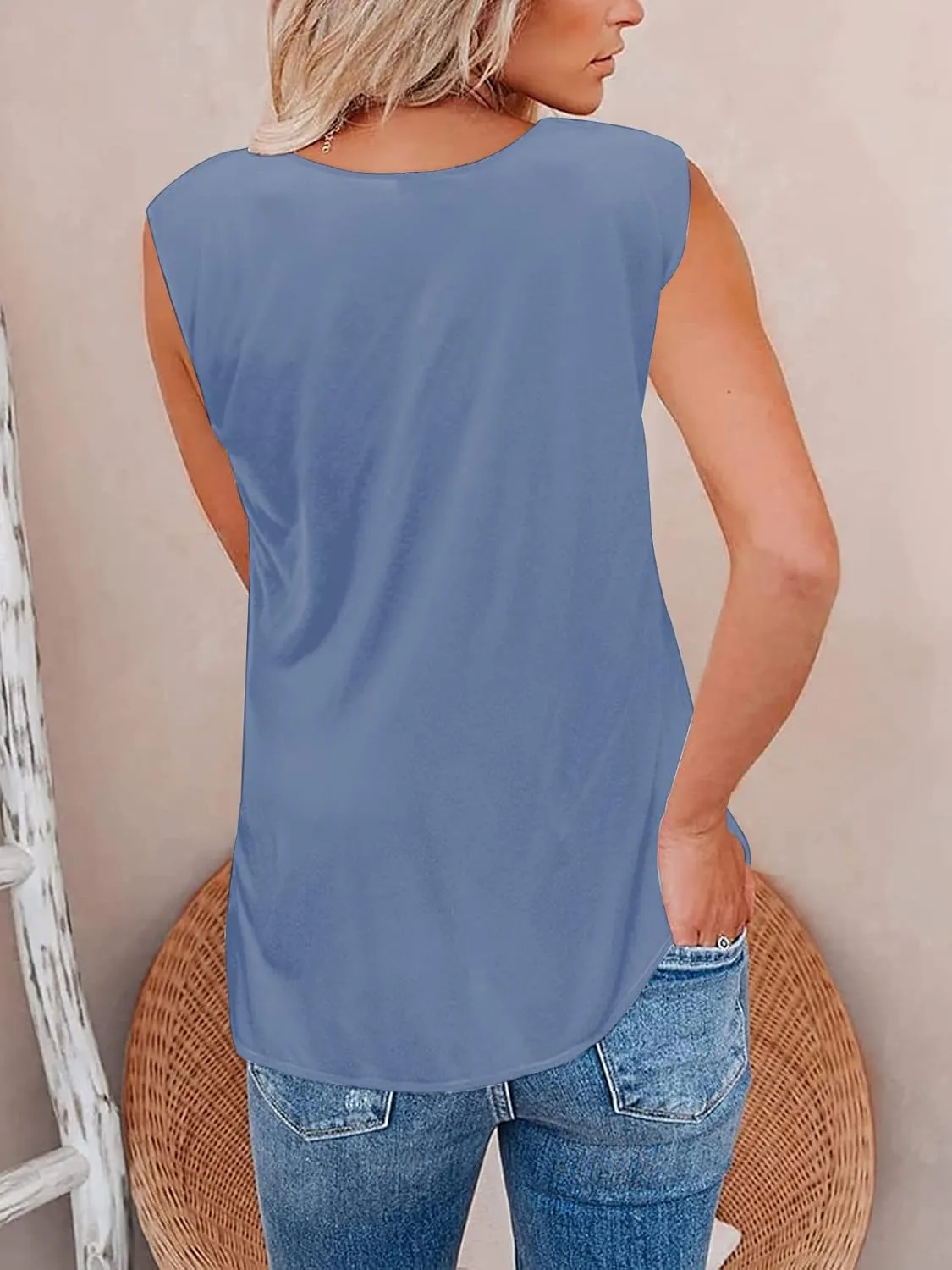 Aoysky Womens Tank Tops Crew Neck Solid Color Casual Loose Fit Summer Sleeveless Basic Tee Shirts Blouse