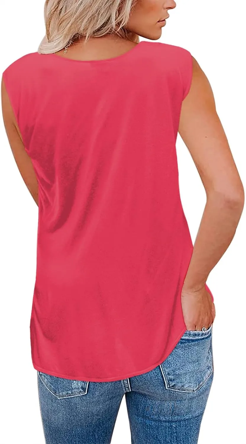 Aoysky Womens Tank Tops Crew Neck Solid Color Casual Loose Fit Summer Sleeveless Basic Tee Shirts Blouse
