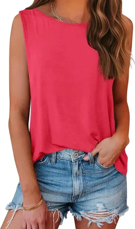 Aoysky Womens Tank Tops Crew Neck Solid Color Casual Loose Fit Summer Sleeveless Basic Tee Shirts Blouse
