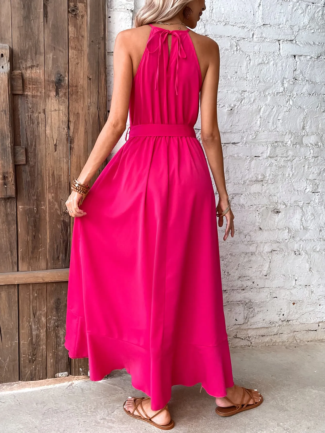 *APP EXCLUSIVE* Grecian Neck Tie Belt Dress