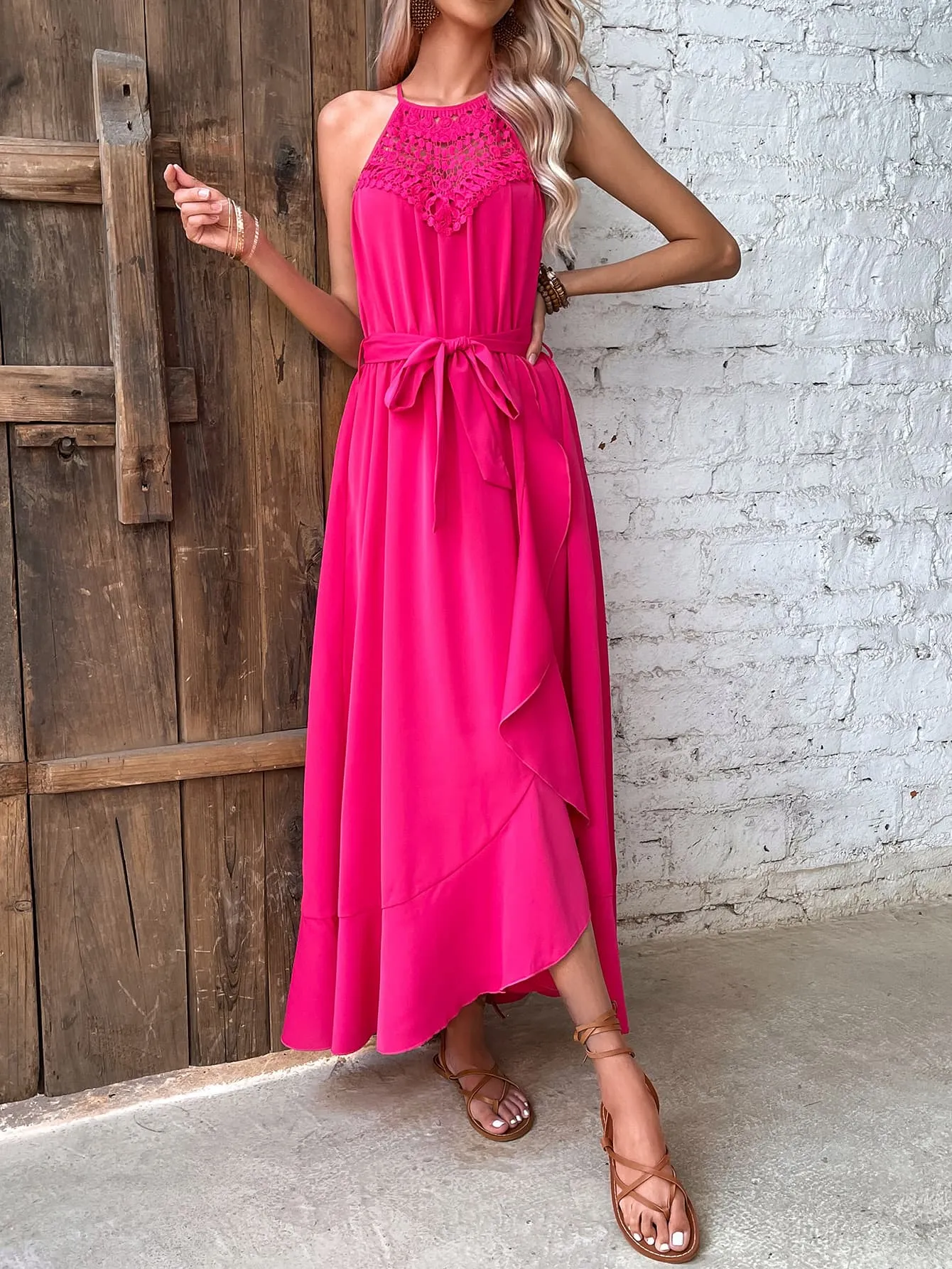 *APP EXCLUSIVE* Grecian Neck Tie Belt Dress