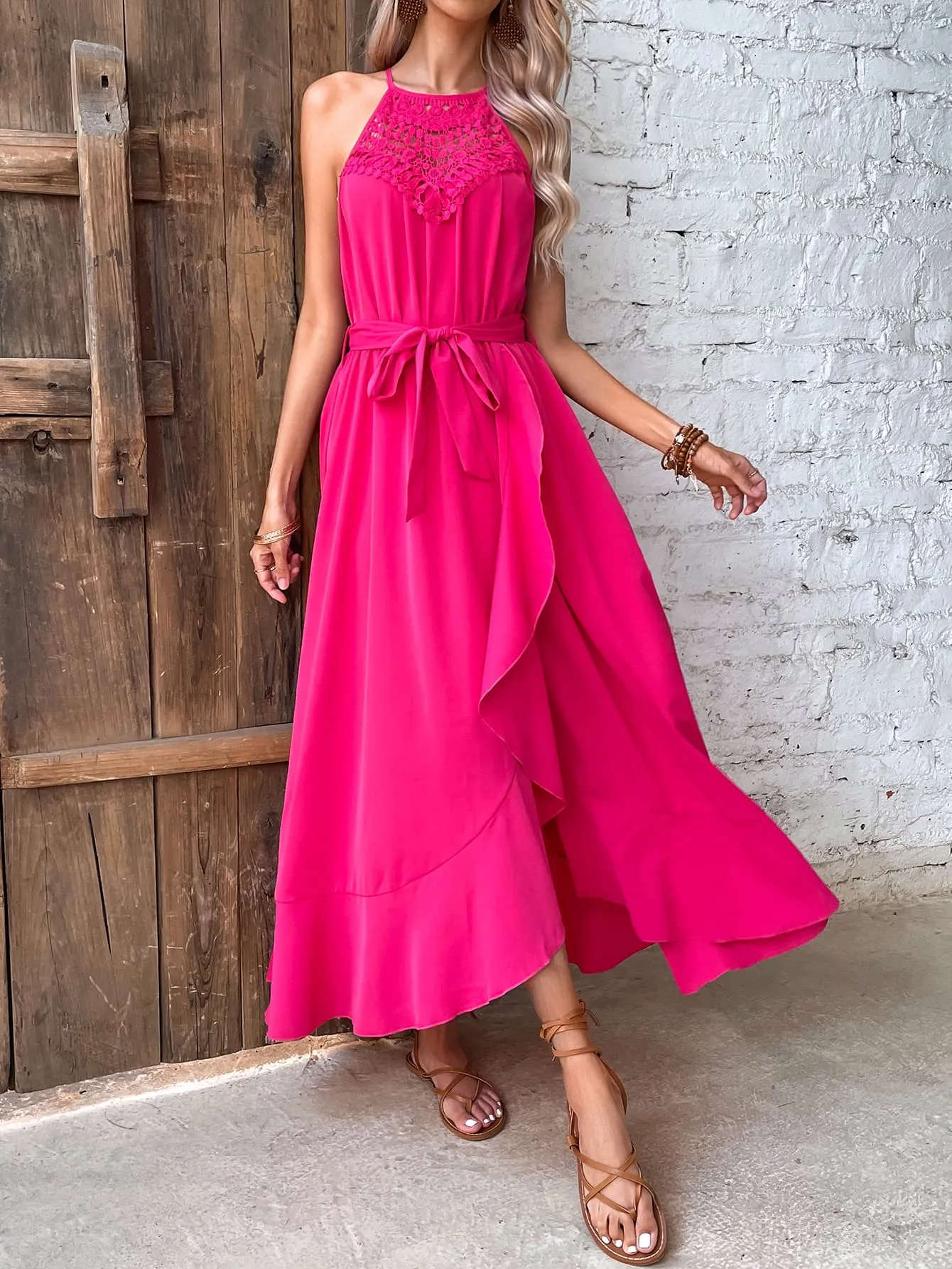*APP EXCLUSIVE* Grecian Neck Tie Belt Dress