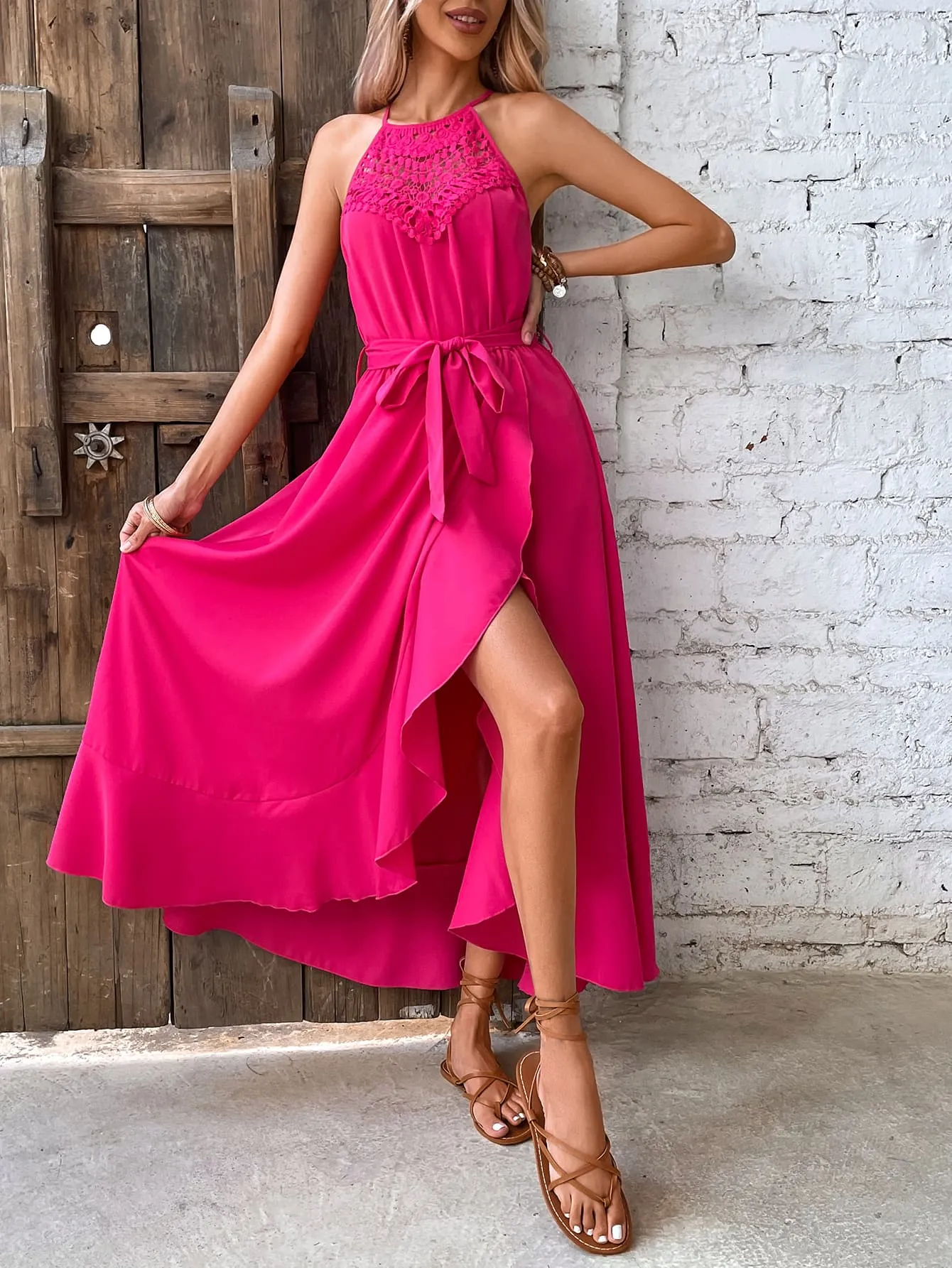 *APP EXCLUSIVE* Grecian Neck Tie Belt Dress