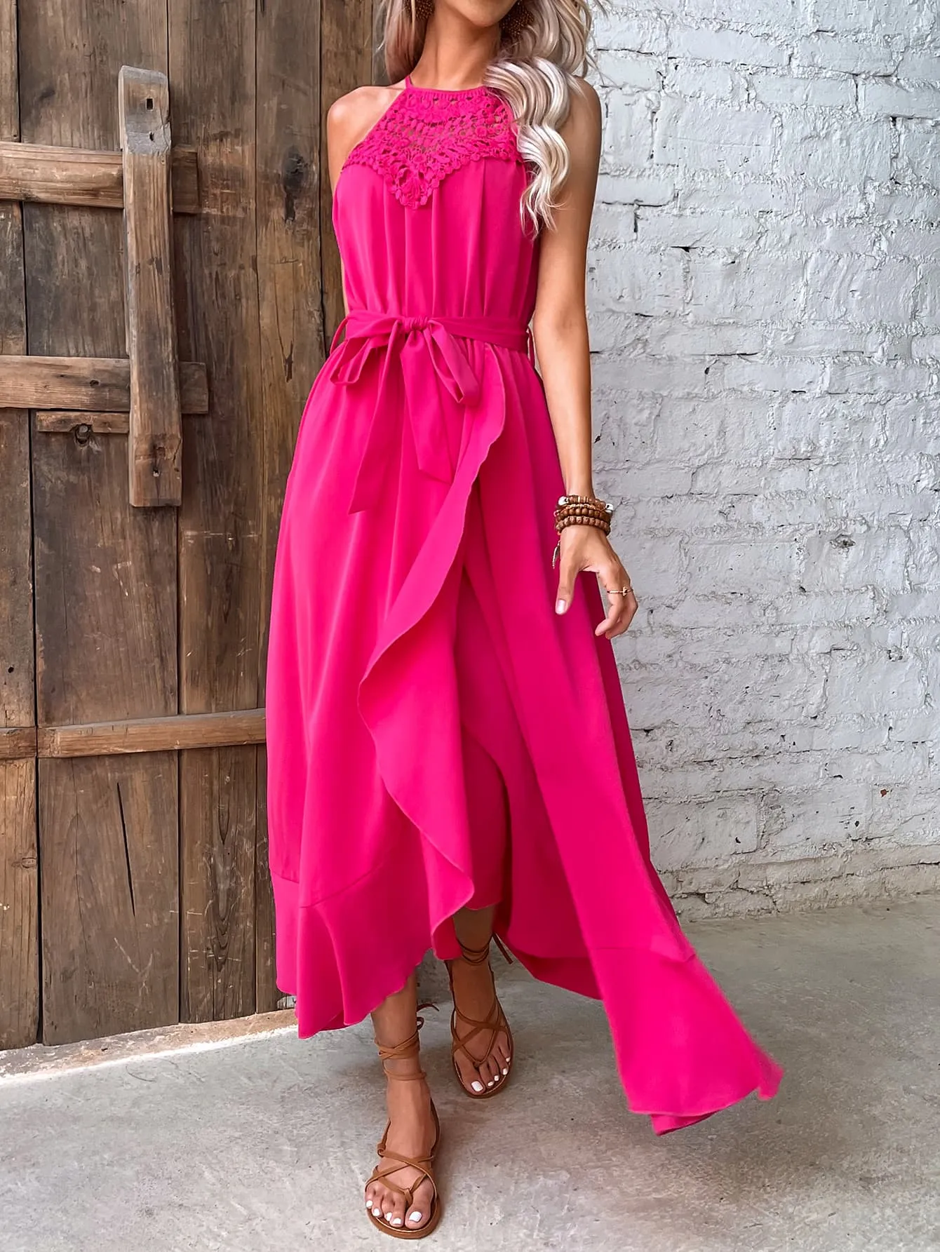 *APP EXCLUSIVE* Grecian Neck Tie Belt Dress
