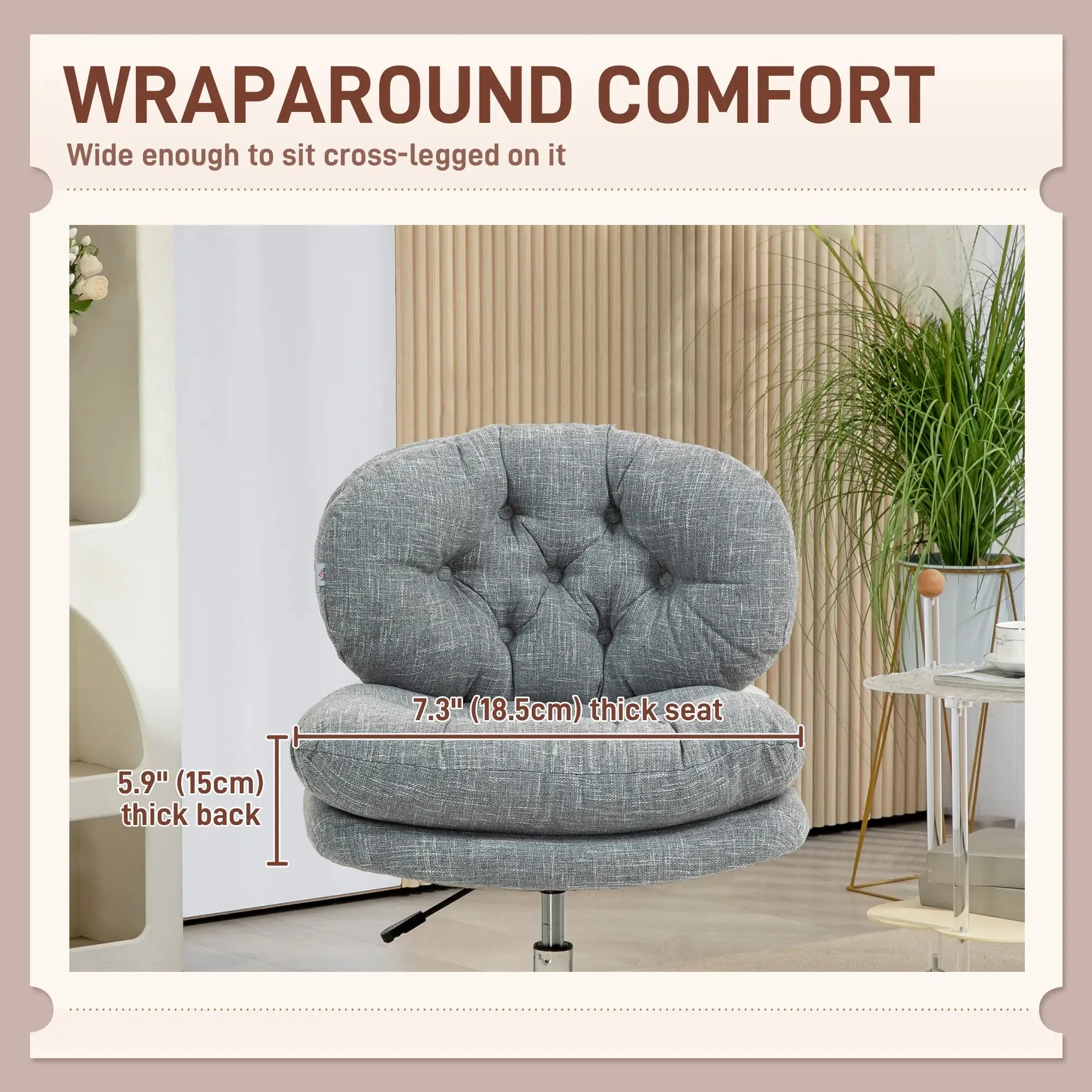 Armless Office Chair with Wide Padded Seat and Adjustable Height - Available in 2 Colours