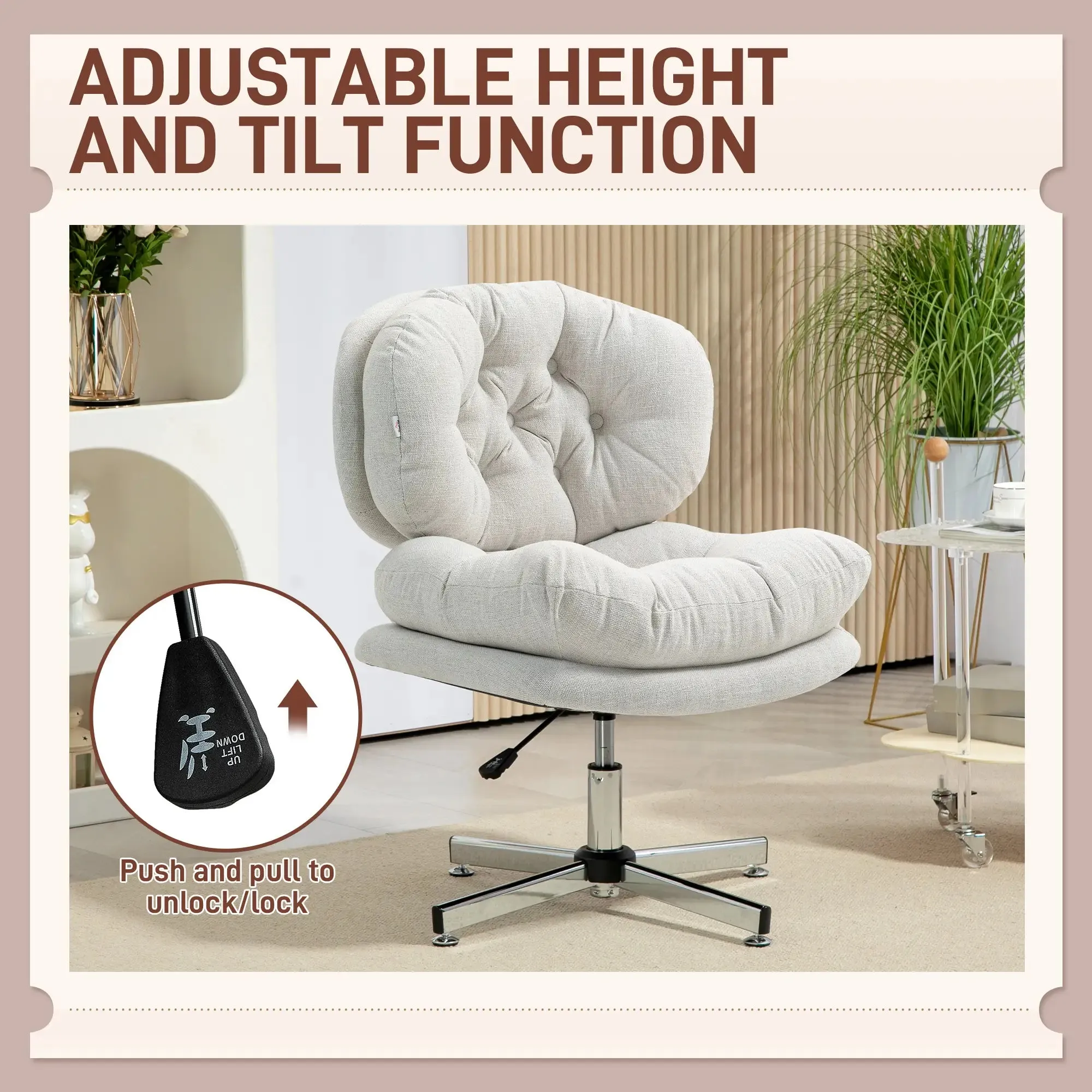 Armless Office Chair with Wide Padded Seat and Adjustable Height - Available in 2 Colours