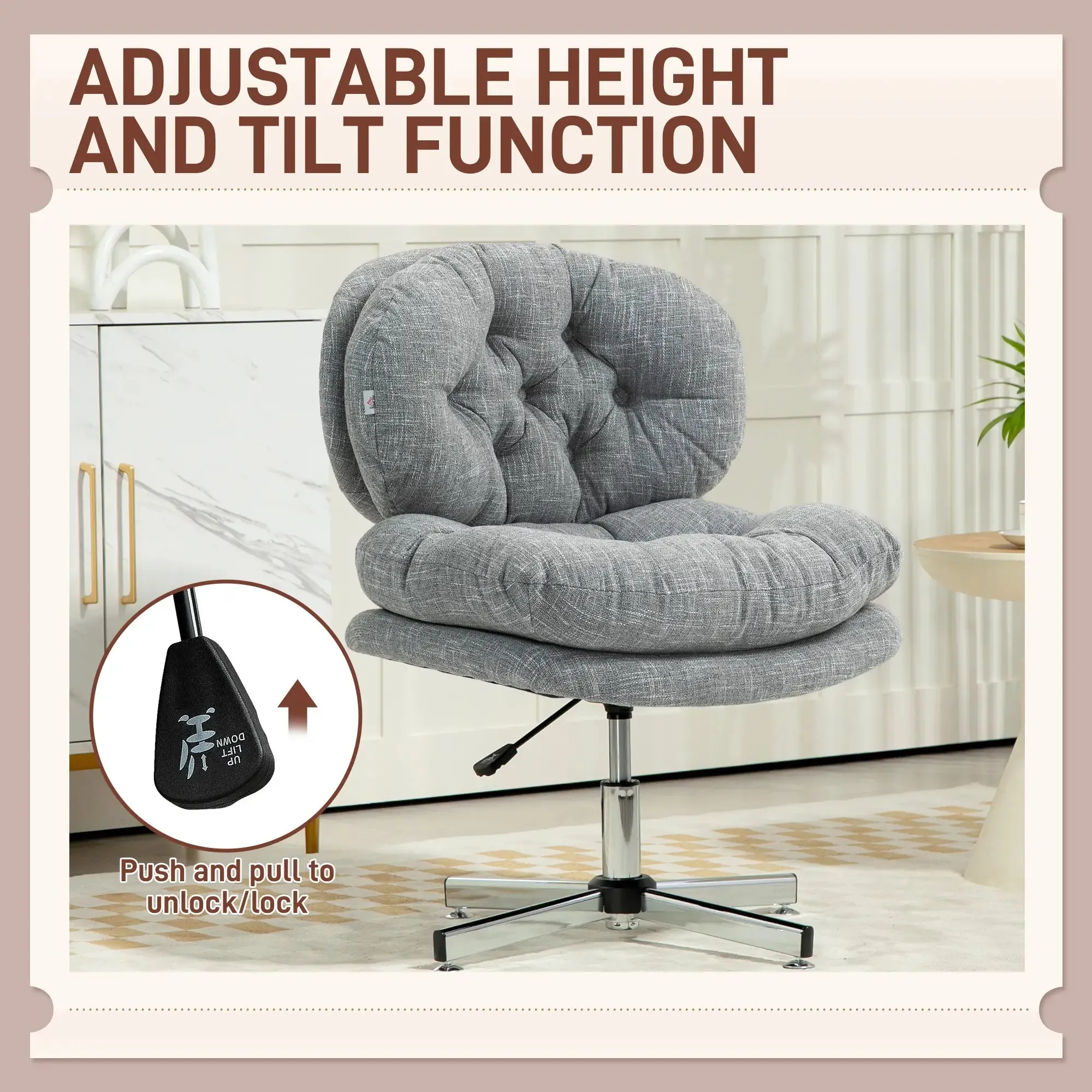 Armless Office Chair with Wide Padded Seat and Adjustable Height - Available in 2 Colours