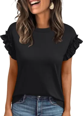 AUTOMET Womens Short Sleeve Tops Summer Tshirts Casual 2025 Cute Ruffle Crewneck Trendy Fashion Dressy Cute Work Outfits