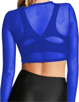 BelleLovin Women's Sheer Mesh Long Sleeve Crop Top Sexy Tee Blouse