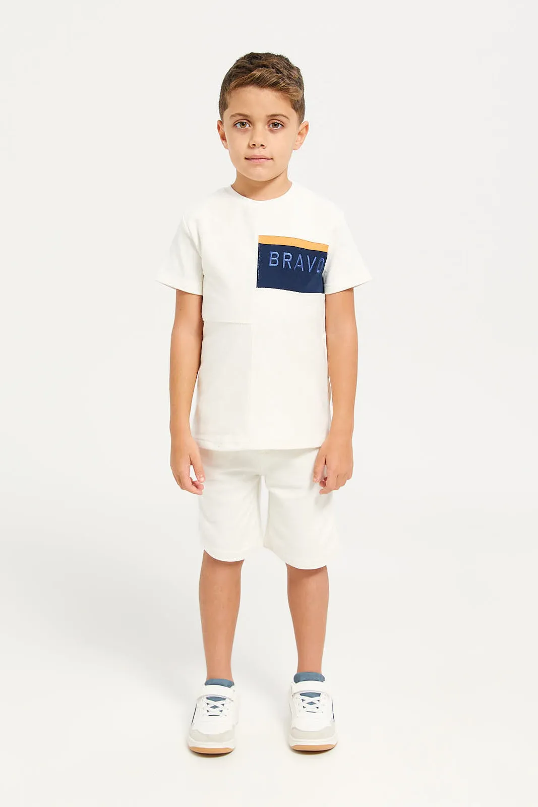 Boys Cream Jacquard Casual Set (2 Piece)
