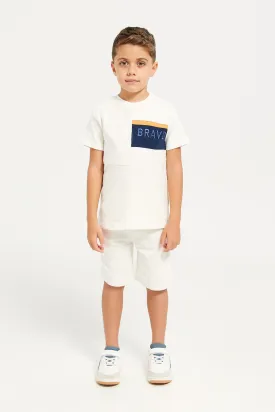 Boys Cream Jacquard Casual Set (2 Piece)