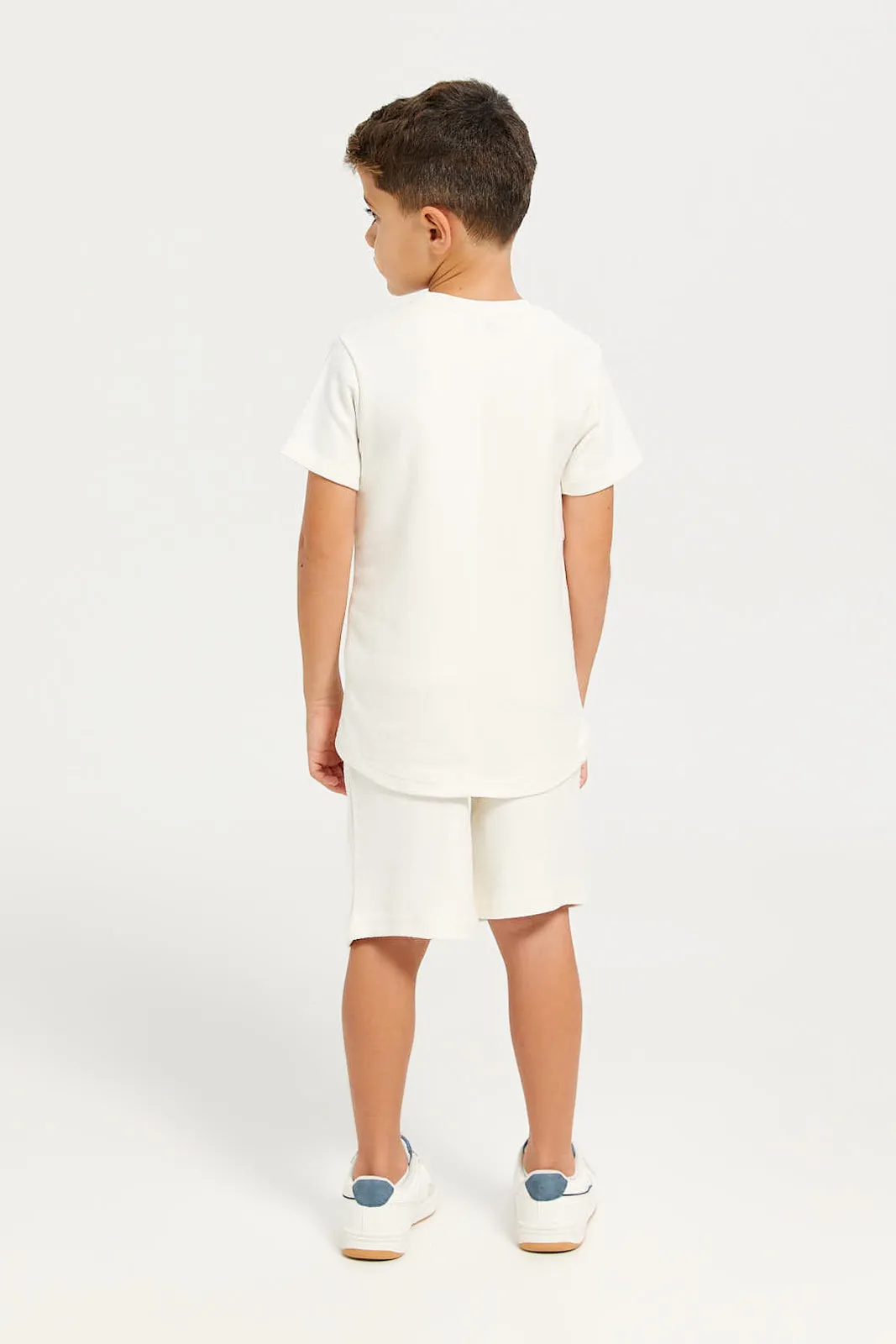 Boys Cream Jacquard Casual Set (2 Piece)