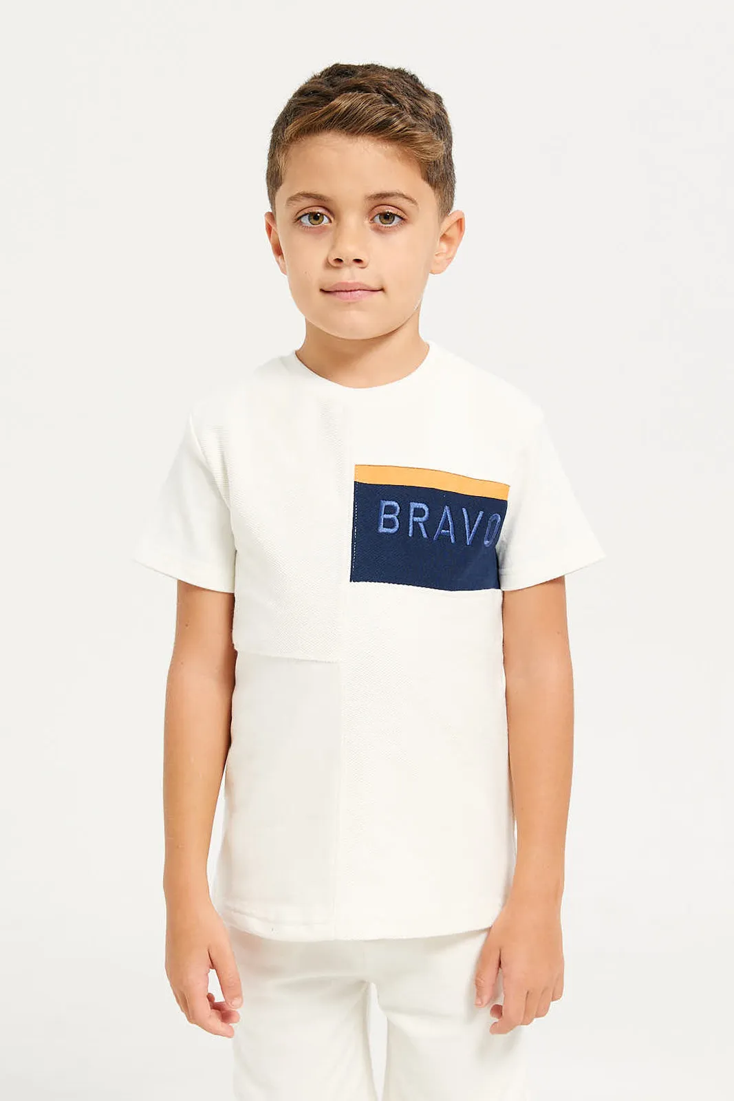 Boys Cream Jacquard Casual Set (2 Piece)