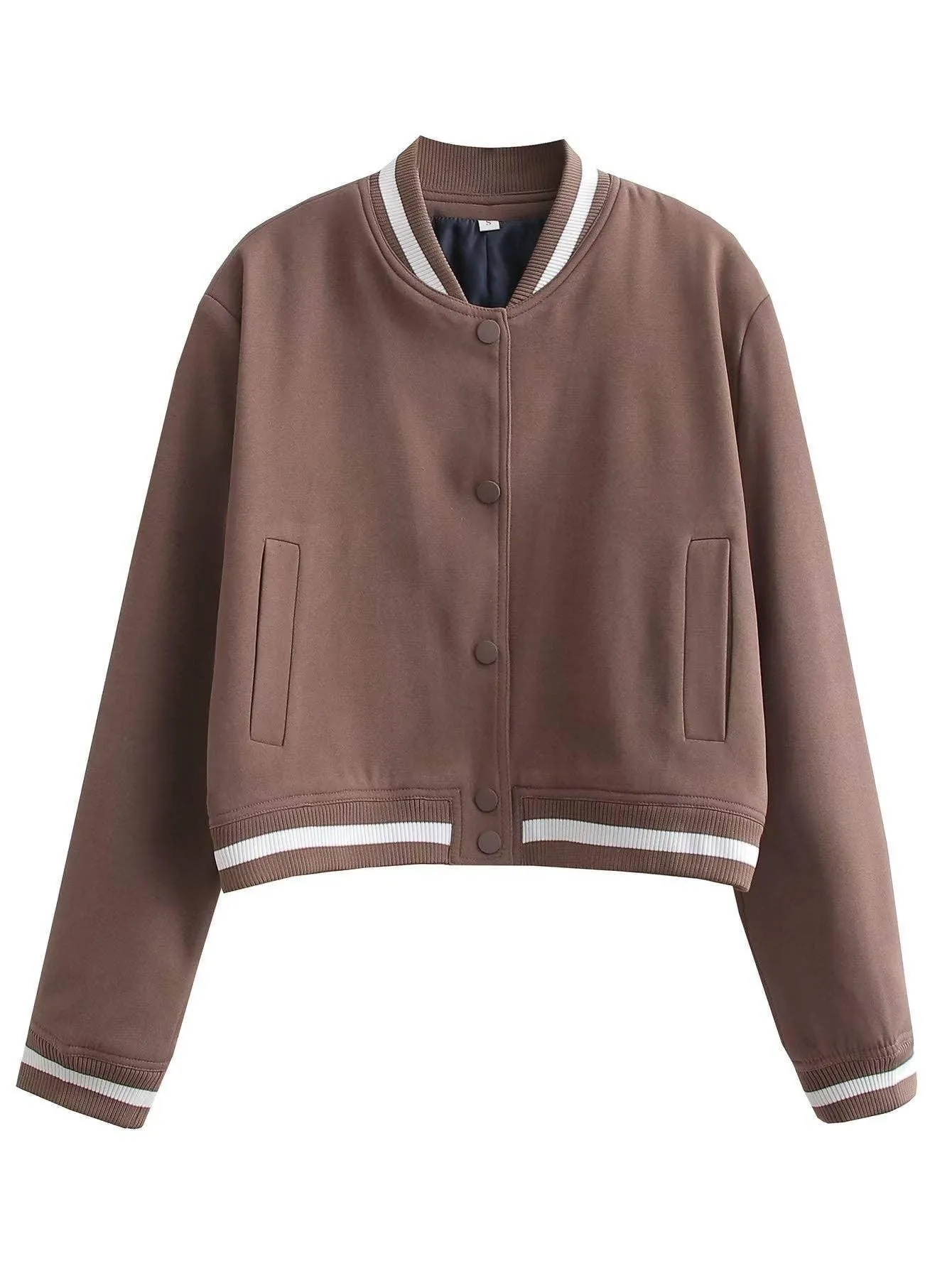 Button Stand Collar Solid Color Women Daily Jacket A196272-26
