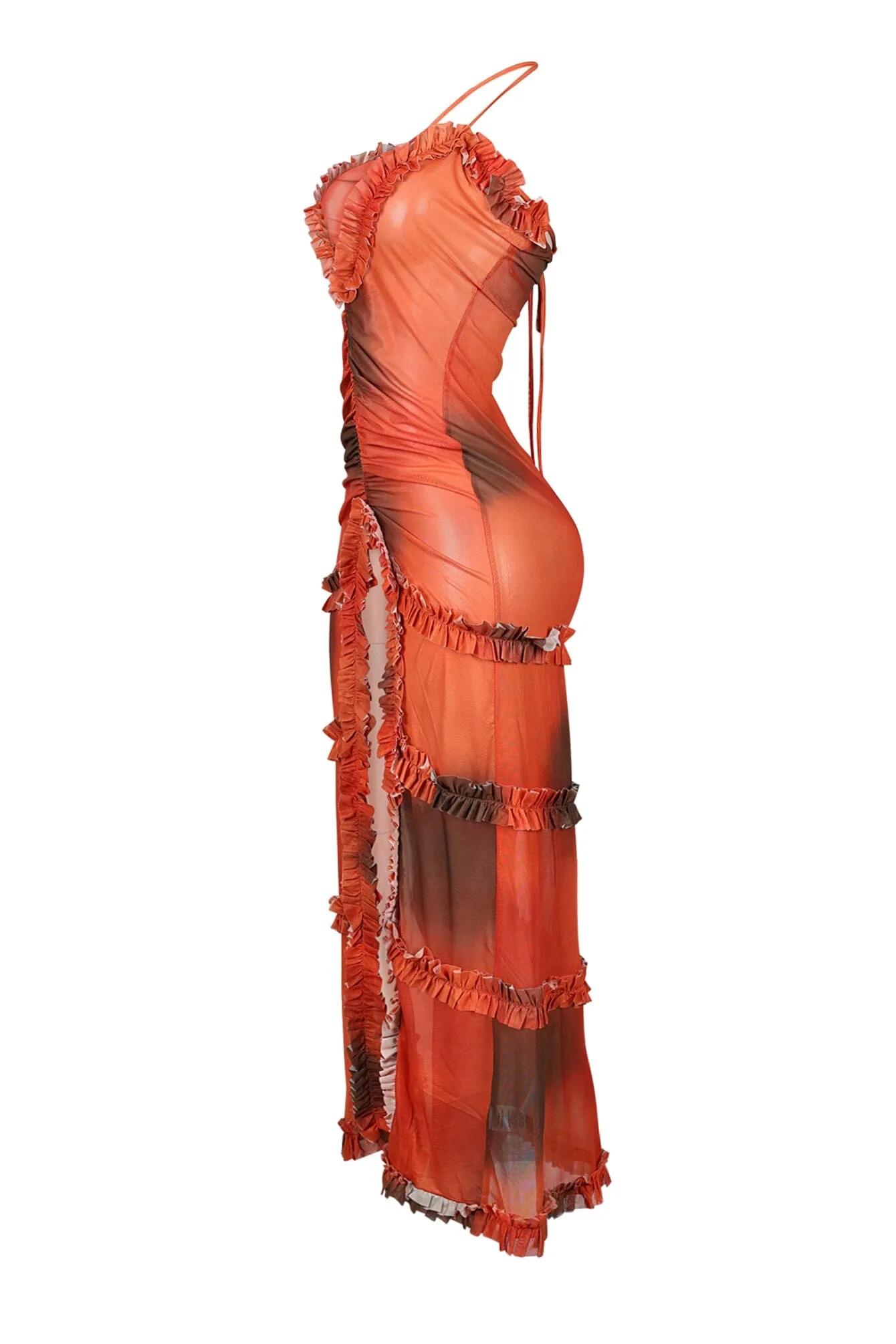 Call Me Maybe Mesh Ruffle Maxi Dress