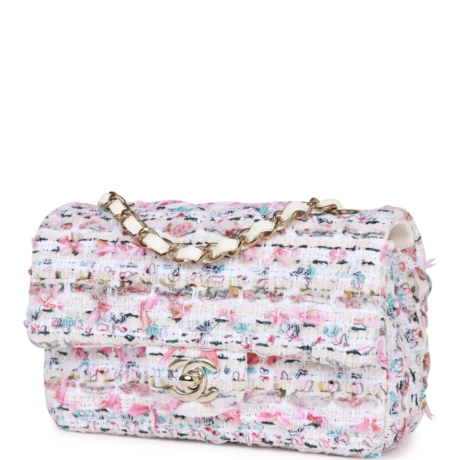 Chanel Mini Rectangular Flap Bag Multicolor Tweed Light Gold Hardware