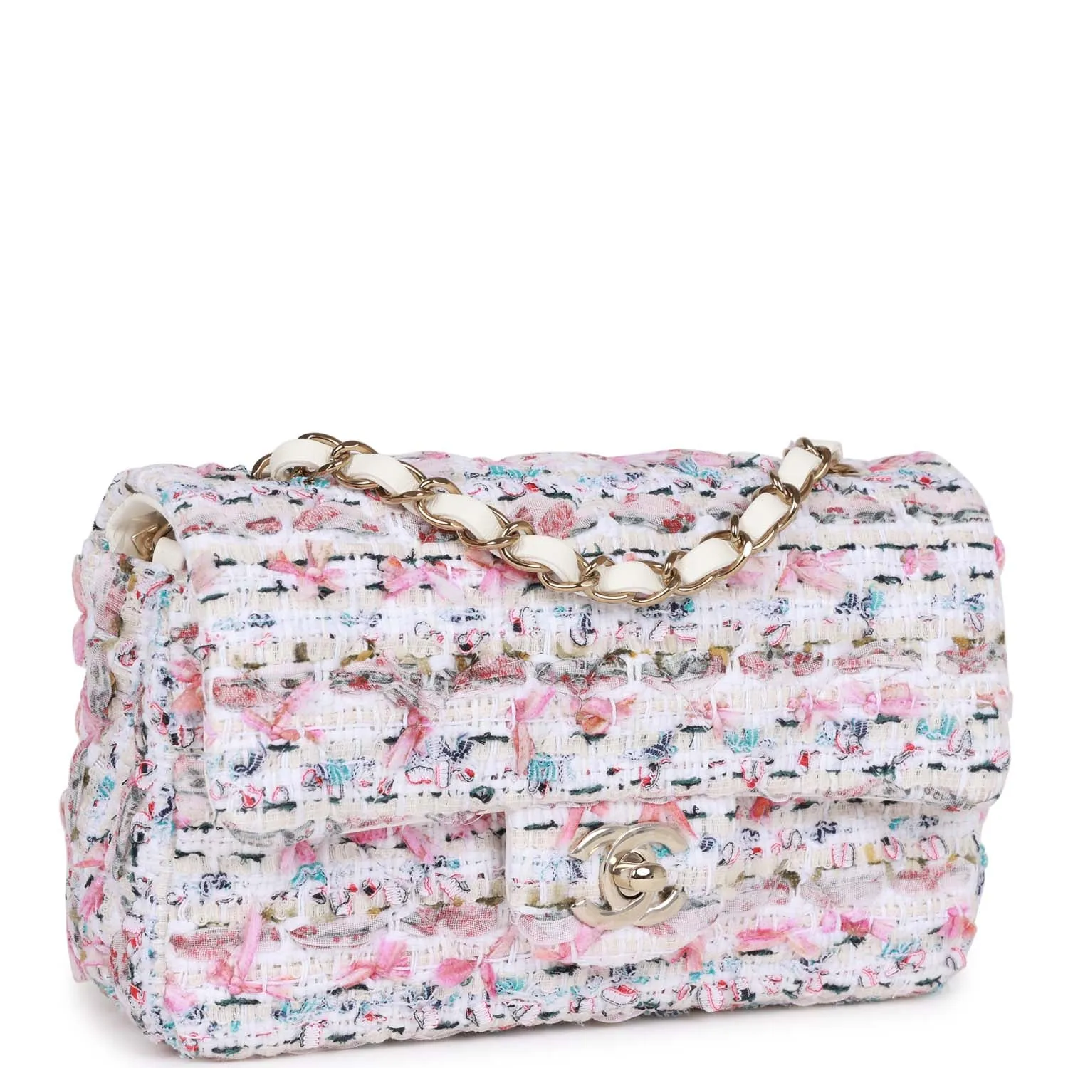 Chanel Mini Rectangular Flap Bag Multicolor Tweed Light Gold Hardware
