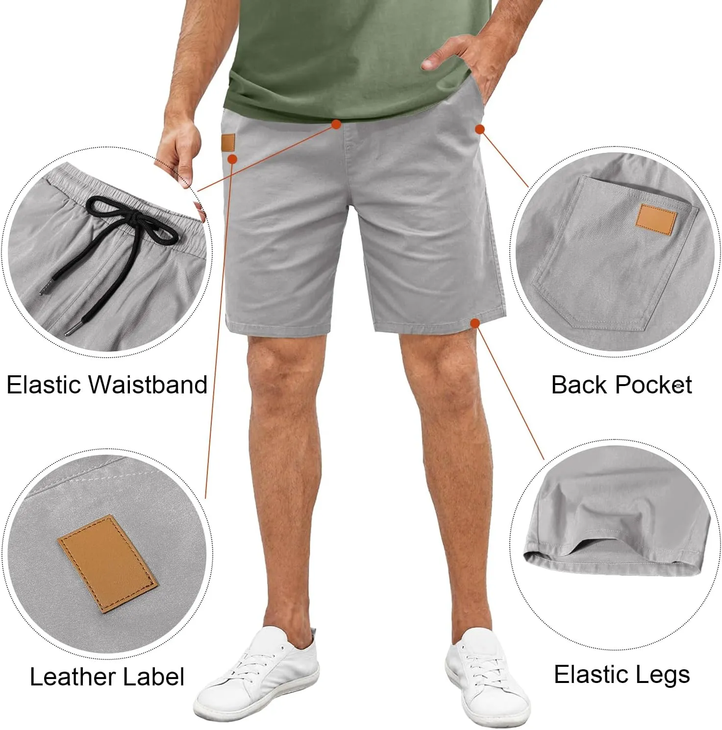 Comdecevis Mens Casual Shorts Stretch Waist Drawstring Summer Beach Twill Chino Golf Shorts