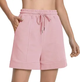 Cotton High Waisted Sweat Drawstring Casual Shorts with Pockets Summer Shorts Women