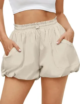 Fisoew Womens Summer Bubble Shorts Casual High Waisted Workout Puffy Shorts with Pockets