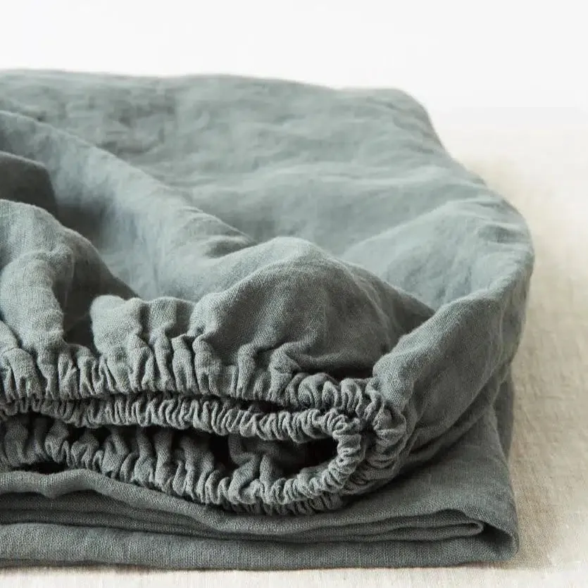 Forest Green Linen Fitted Sheet