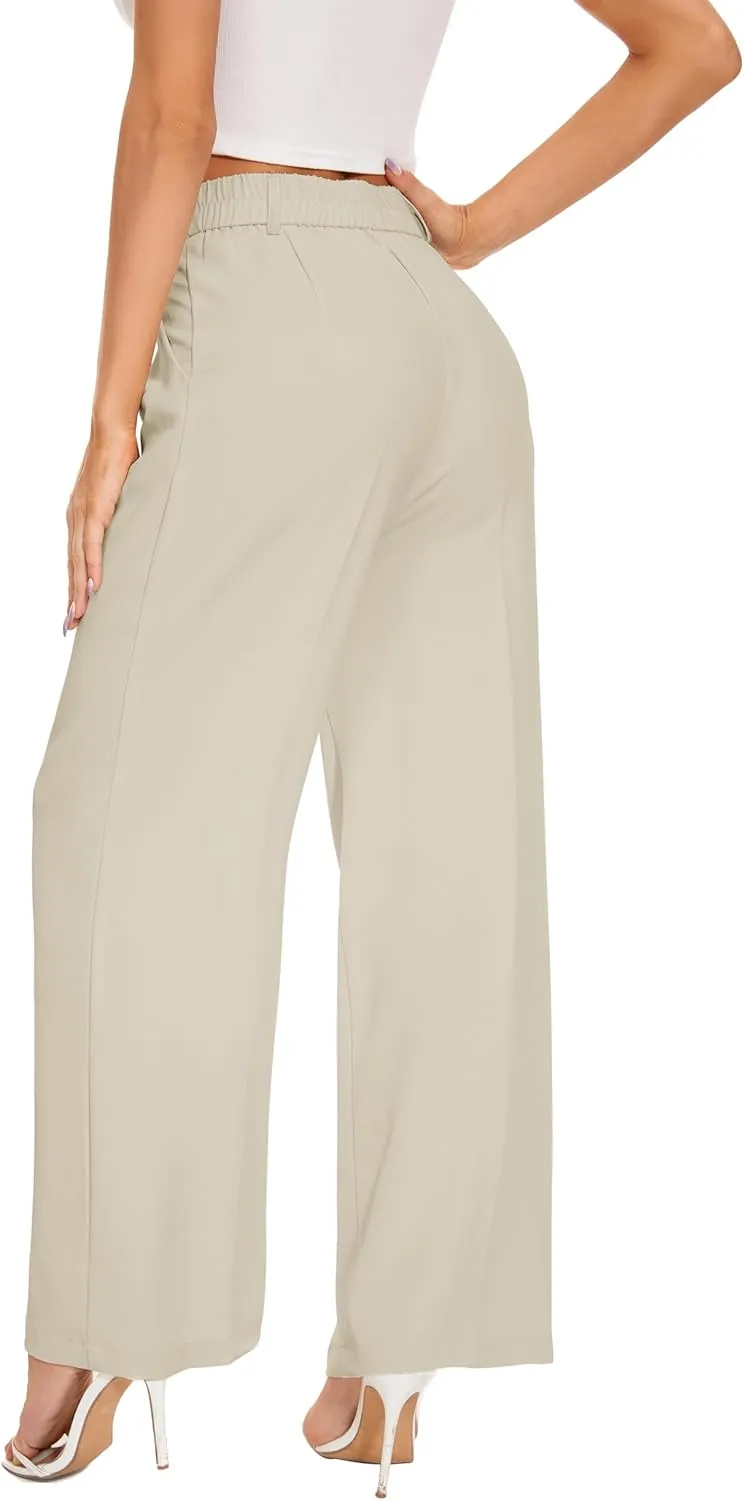 FUNYYZO Wide Leg Pants Women's High Elastic Waisted in The Back Business Work Trousers Long Straight Suit Pants