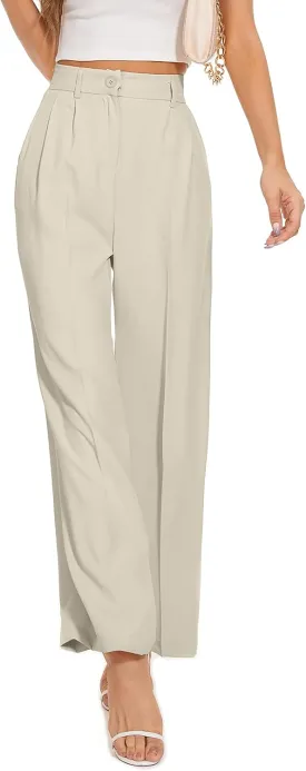 FUNYYZO Wide Leg Pants Women's High Elastic Waisted in The Back Business Work Trousers Long Straight Suit Pants