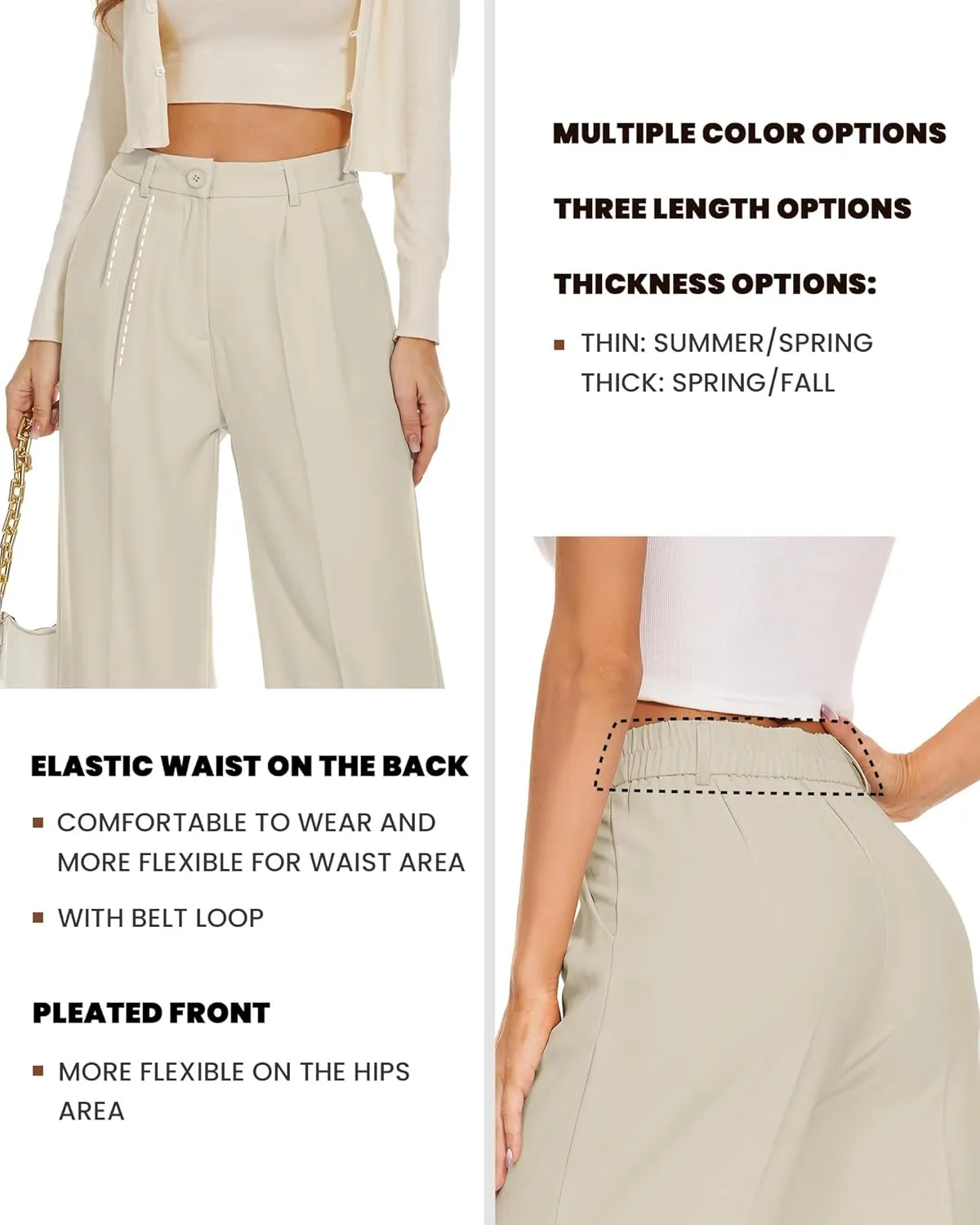 FUNYYZO Wide Leg Pants Women's High Elastic Waisted in The Back Business Work Trousers Long Straight Suit Pants
