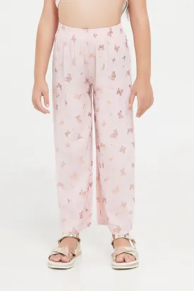 Girls Pink Printed Wide Leg Trouser