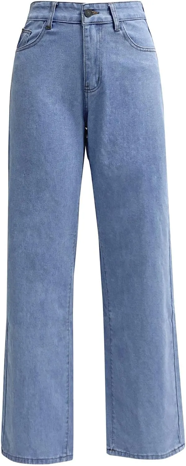 High Waisted Jeans for Women Stretchy Straight Wide Leg Denim Pants Stylish Casual Vintage Jean Trousers