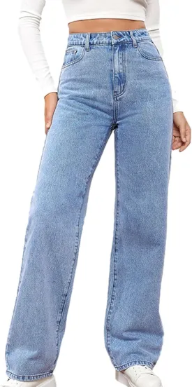 High Waisted Jeans for Women Stretchy Straight Wide Leg Denim Pants Stylish Casual Vintage Jean Trousers