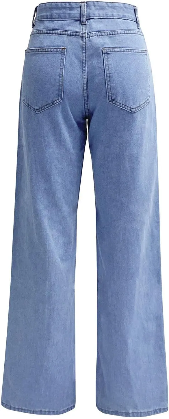 High Waisted Jeans for Women Stretchy Straight Wide Leg Denim Pants Stylish Casual Vintage Jean Trousers