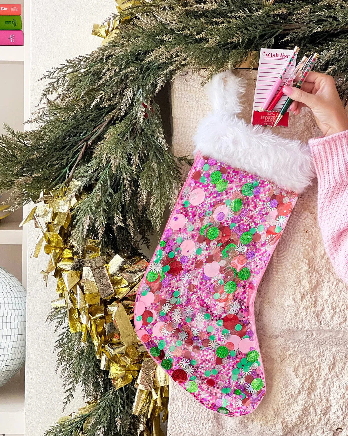 Holiday Spirit Pink Confetti Stocking