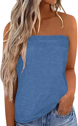 IWOLLENCE Women's Floral Tube Tops Casual Summer Backless Strapless Top Sleeveless Bandeau Tanks Shirt