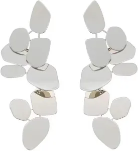 Layered Dangling Geometric Disc Earrings Handmade Polished Irregular Round Rectangle Statement Drop Chandelier Earring for Women Girls Hypoallergenic Piercing Post Stud Lightweight Sparkle Jewelry Gifts