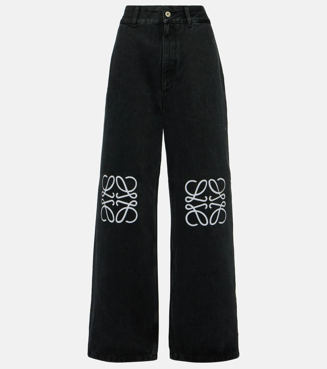Loewe High Rise Wide Leg Anagram Jeans, Black