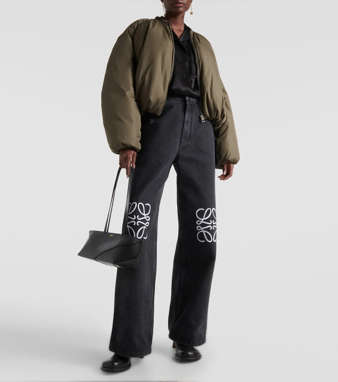 Loewe High Rise Wide Leg Anagram Jeans, Black