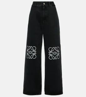 Loewe High Rise Wide Leg Anagram Jeans, Black