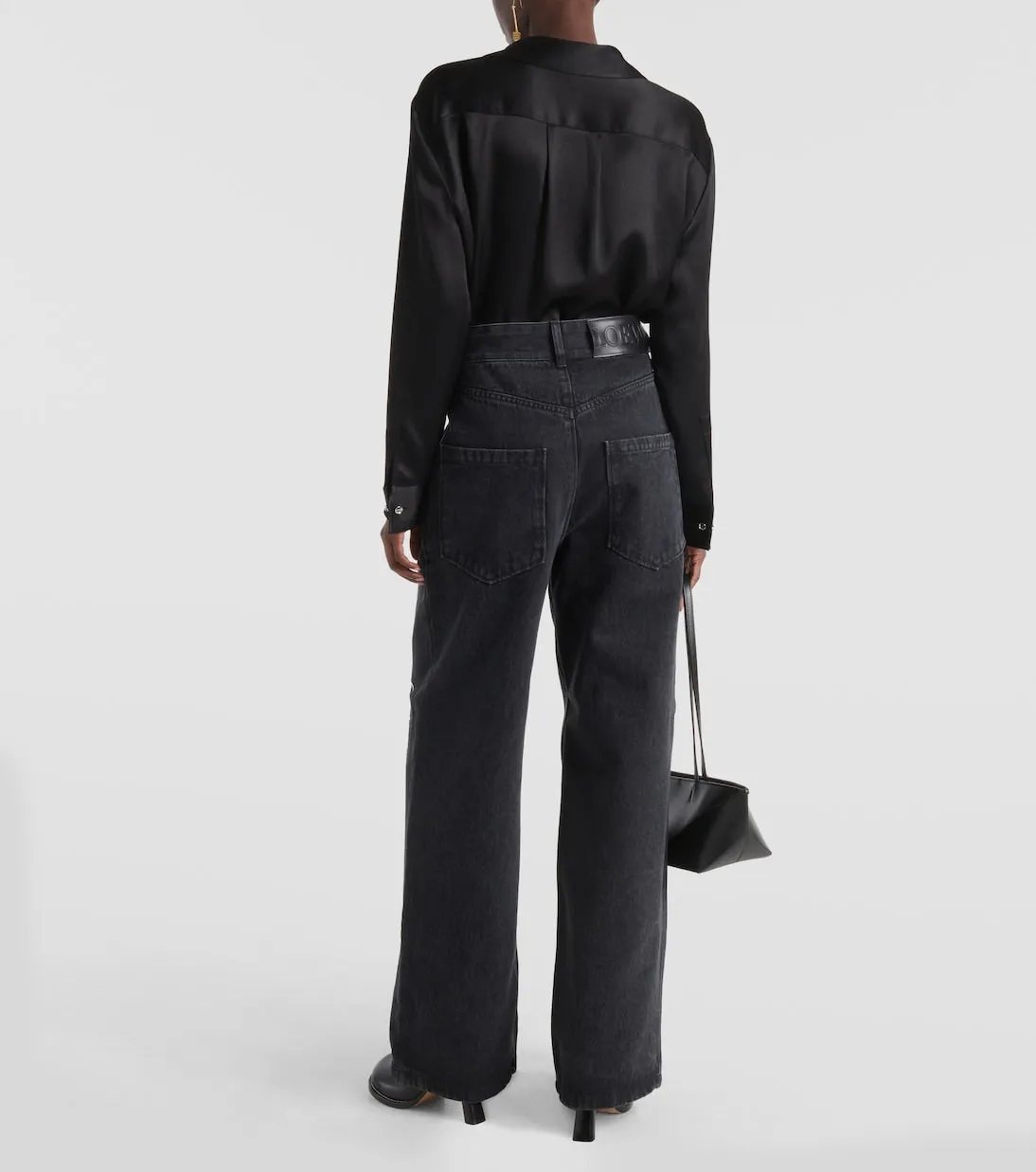 Loewe High Rise Wide Leg Anagram Jeans, Black