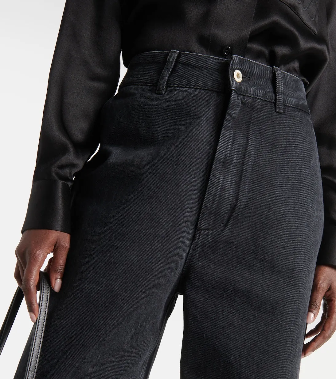 Loewe High Rise Wide Leg Anagram Jeans, Black
