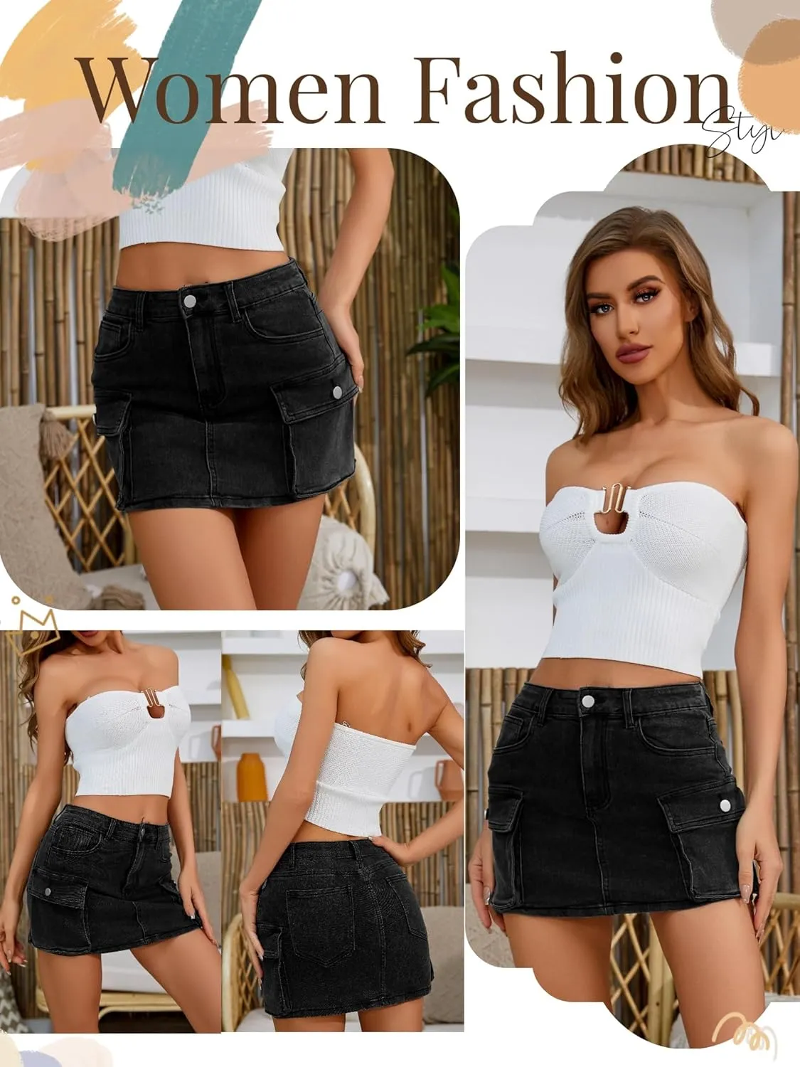 Low Waist Denim Skirts Jean Skirts with Pockets Y2K Mini Cargo Skirt Suitable for Women's Daily Leisure Travel