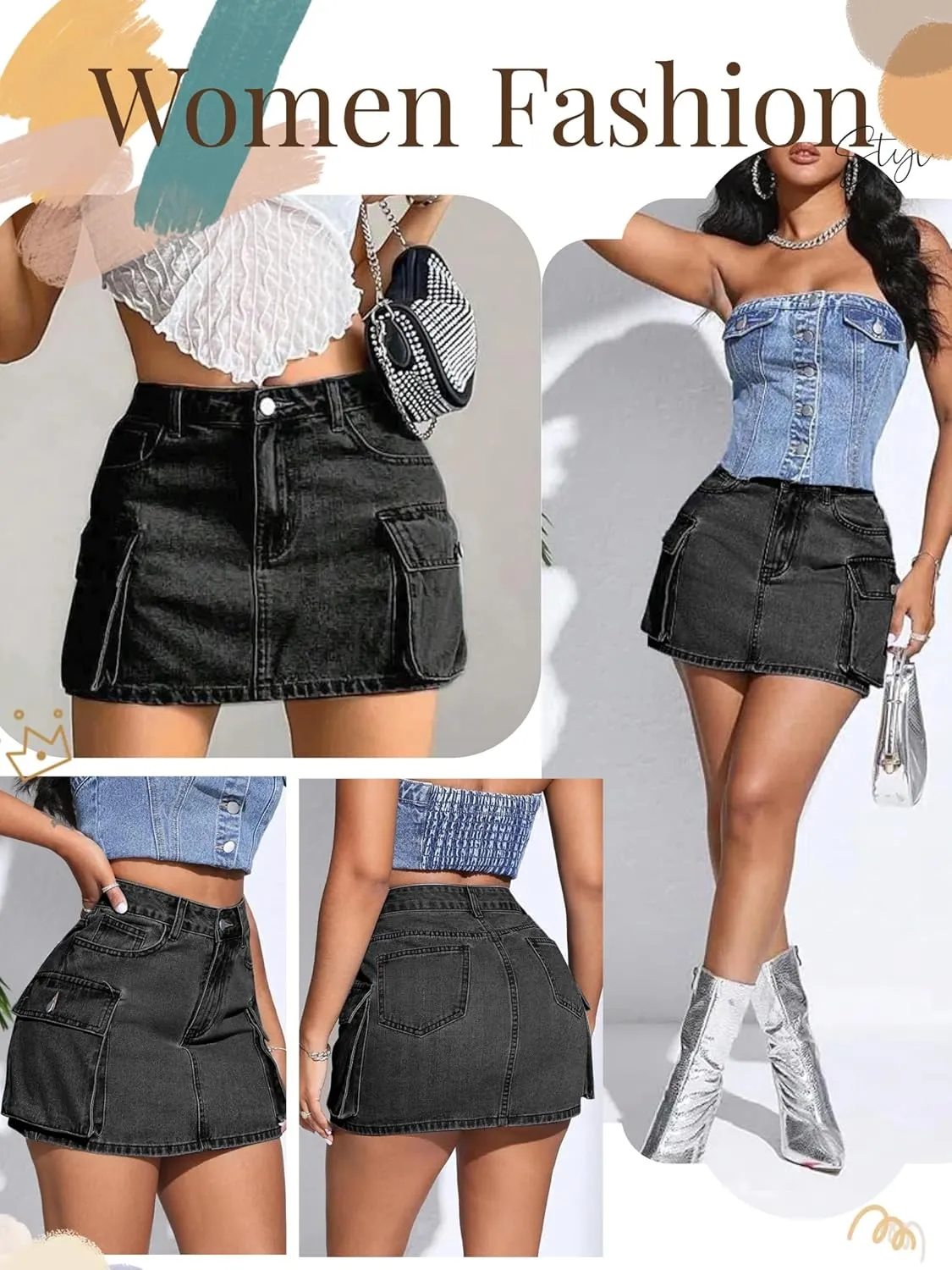 Low Waist Denim Skirts Jean Skirts with Pockets Y2K Mini Cargo Skirt Suitable for Women's Daily Leisure Travel
